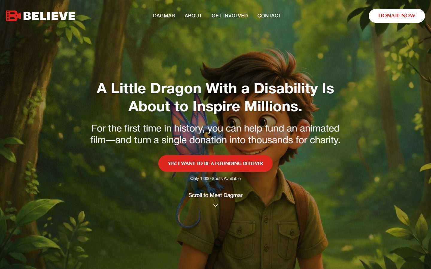 Believe Inc. website, above the fold