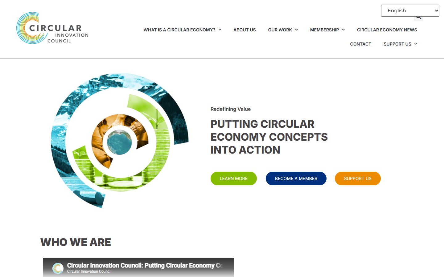 Circular Innovation Council website, above the fold