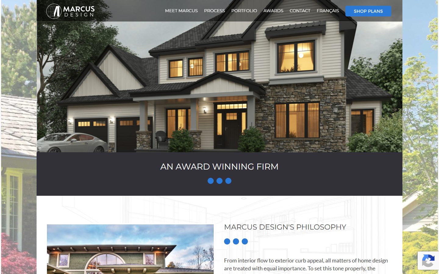 Marcus Design website, above the fold
