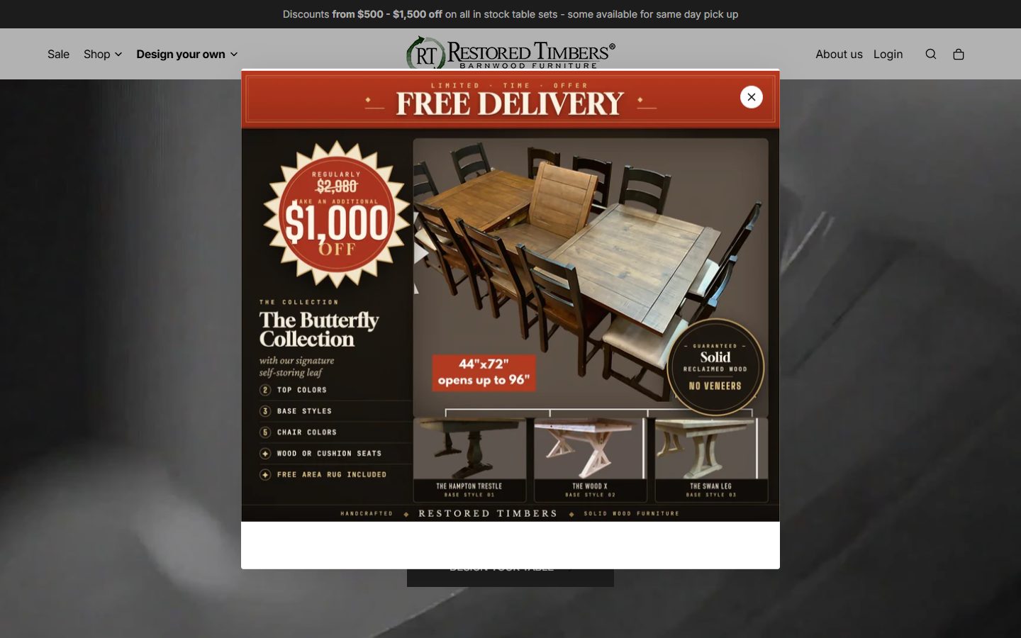 Restored Timbers, live Shopify store with the Orbit3D configurator